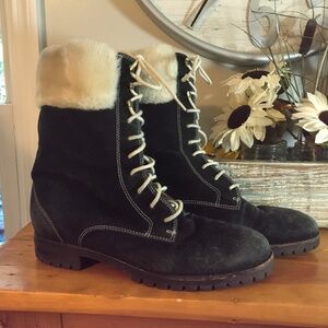 Women's Black Suede Fur-Lined Boots